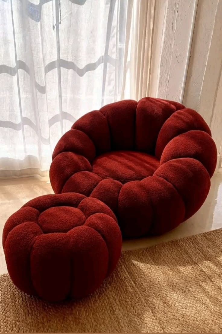 Bouclé bed with rounded headboard