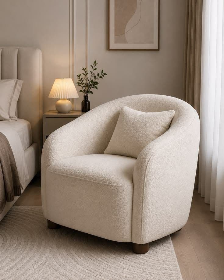 Bouclé bed with channel tufting